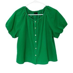 Ann Taylor Bubble Sleeve Button Top Green Medium Petite